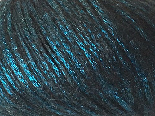 Product Cover Rock Star, Teal Blue, Black, Metallic Shine, Soft Nylon Merino Wool Acrylic Blend Yarn, 50 Gram