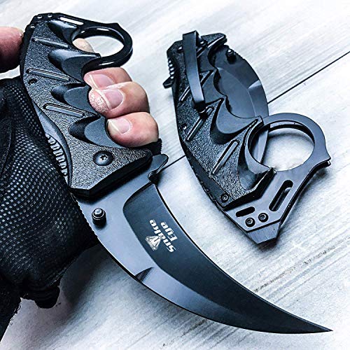 Product Cover Snake Eye Tactical Everyday Carry Karambit Style Ultra Smooth One Hand Opening Folding Pocket Knife - Ideal for Recreational Work Hiking Camping (TF957BK)