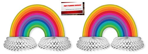 Product Cover Rainbow Honeycomb Paper Centerpiece Decoration Pack of 2 Plus Party Planning Checklist
