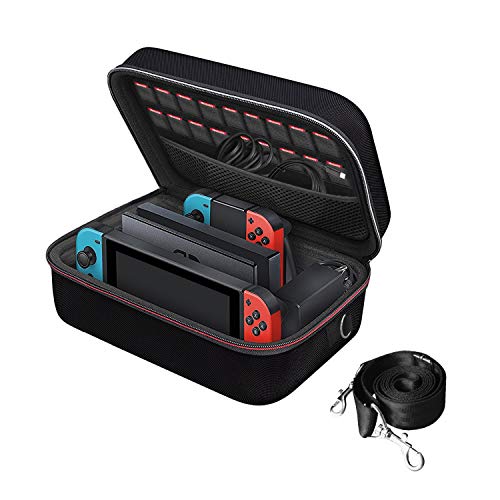 Product Cover Carrying Storage Case for Nintendo Switch, iVoler PortableTravel All Protective Hard Messenger Bag Soft Lining 18 Games for Switch Console Pro Controller & Accessories Black