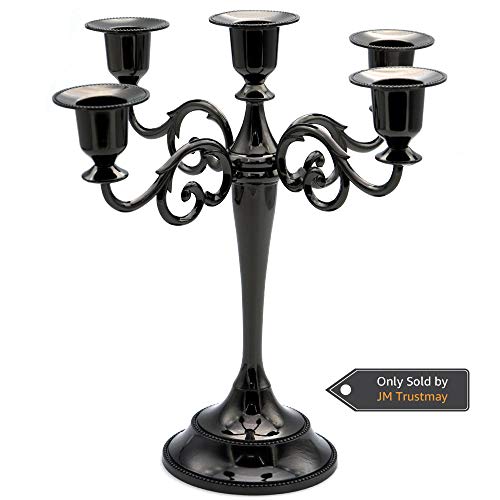 Product Cover Tidelence 5-Candle Metal Candelabra Candlestick 10.6 inch Tall Candle Holder Wedding Event Candelabra Candle Stand (Black)