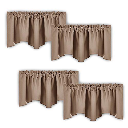 Product Cover NICETOWN Room Darkening Cappuccino Curtain Valances - Solid Home Fashion 52 inches by 18 inches Rod Pocket Valance Curtain Panels for Small Window, Short Drapes/Draperies,Set of 4 Pieces