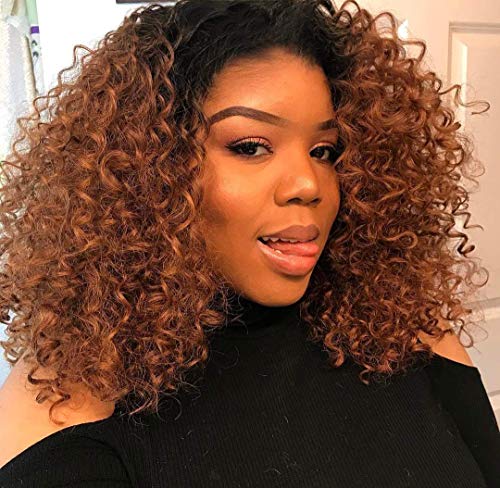 Product Cover MISSWIG Synthetic Wigs Ombre Color Heat Resistant Kinky Curly Ldies Wigs Relisticl Looking Full Wigs for Women with Wig Cap