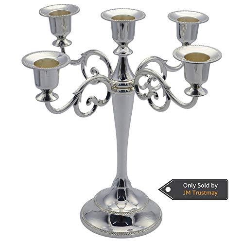Product Cover Tidelence 5-Candle Metal Candelabra 10.6 Inch Tall Candle Holder Wedding Event Candelabra Candle Stand (Silver)
