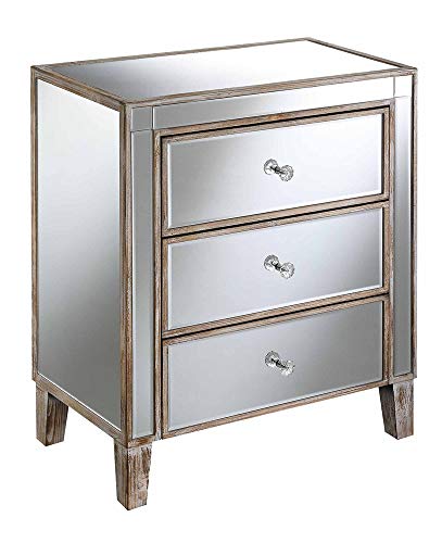 Product Cover Convenience Concepts Gold Coast 3 Drawer Mirrored End Table, Weathered White