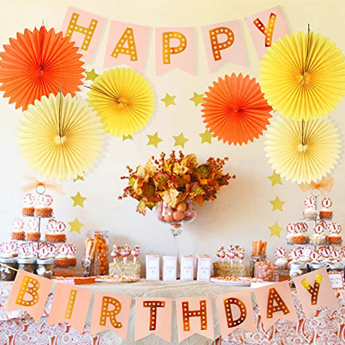 Product Cover Fall Birthday Decorations Kit Autumn Birthday Party Decor Fall Party Decor Tissue Paper Fan Happy Birthday Banner Paper Star Garland Baby Shower Wall Hanging Decoration Autumn Thanksgiving Decorations