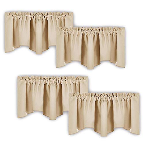 Product Cover NICETOWN Room Darkening Window Valance - Solid Thermal Insulated 52 inches by 18 inches Scalloped Rod Pocket Curtain/Drape/Drapery Panels for Basement/Cafe Store, Biscotti Beige, Package of 4 Panels