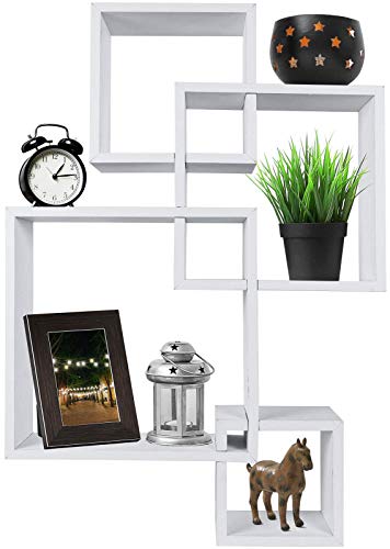 Product Cover Greenco Decorative 4 Cube Intersecting Wall Mounted Floating Shelves- White Finish