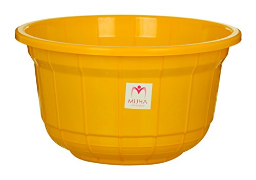 Product Cover Mijha 25 lit Plastic Cloth Washing Tub (Yellow) 2 Pieces, with Bathroom Stool complimentary