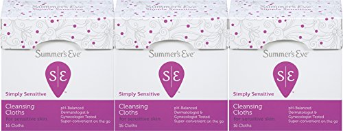 Product Cover Summer's Eve Cleansing Cloths | Simply Sensitive |16 Count | Pack of 3 | pH-Balanced, Dermatologist & Gynecologist Tested