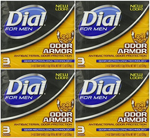 Product Cover Dial for Men Odor Armor Antibacterial Soap, 3 Count, 4 Ounce (Pack of 4) 12 Bars Total