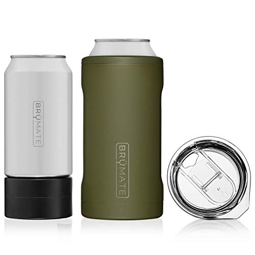 Product Cover BrüMate HOPSULATOR TRíO 3-in-1 Stainless Steel Insulated Can Cooler, Works With 12 Oz, 16 Oz Cans And As A Pint Glass (OD Green)