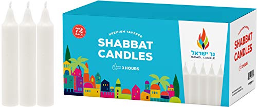 Product Cover Shabbat Candles - 72 White Taper Candles - Shabbos Candles by Israel Candle 3 Hr. - 72 Ct.