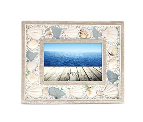 Product Cover CoTa Global Oceanic Nautical Intricate Sea Shell Wooden Photo Frame, Ocean & Sea Life Themed Tabletop Photo Frame Unique Handcrafted Hand-Painted Home Accent Accessories Party Centerpiece (6 x 4)