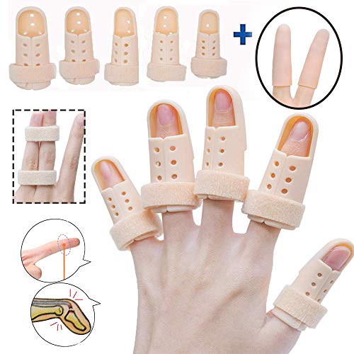 Product Cover Finger Splint Brace, Mallet Finger Splints Pinky, Plastic Finger Protector Support for Arthritis Basketball,5 Pcs Finger Immobilizer for Finger Joint Pain