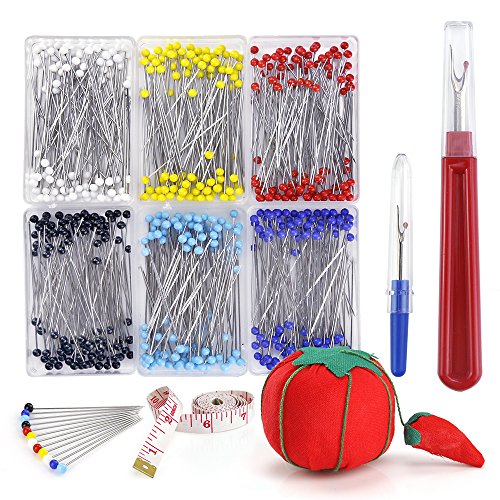 Product Cover Biging 600 Pieces 6 Color Sewing Pins 38mm Multicolor Glass Ball Head Pins with Sewing Seam Ripper and Soft Tape Measure for Dressmaking Jewelry Components Flower Decoration