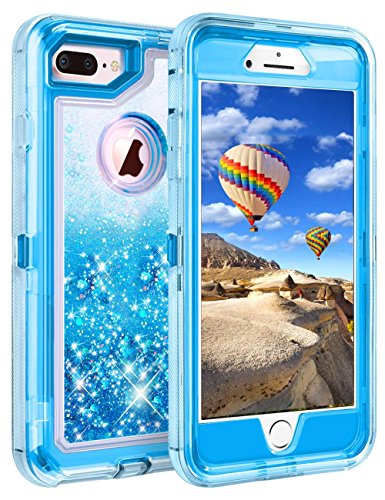 Product Cover Coolden Case for iPhone 8 Plus Case Protective Glitter Case for Women Girls Cute Bling Sparkle 3D Quicksand Heavy Duty Hard Shell Shockproof TPU Case for iPhone 6s Plus 7 Plus 8 Plus, Blue