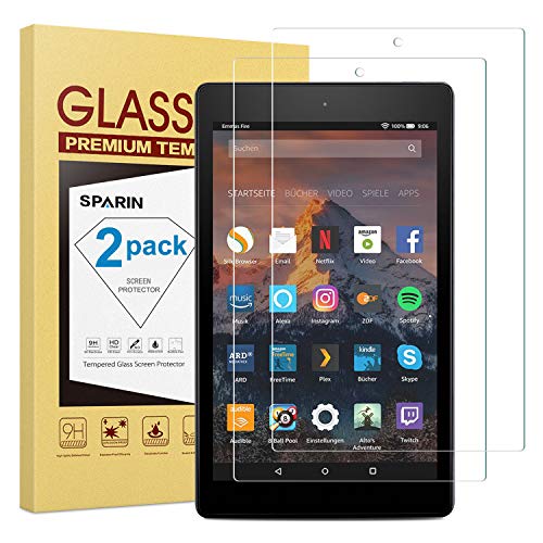 Product Cover [2-Pack] All-NEW Fire HD 10 Screen Protector, SPARIN Tempered Glass Screen Protector for All-New Fire HD 10(9th / 7th, 2019 / 2017 Released) and Fire HD 10 Kids Edition(2019 / 2018 Released)