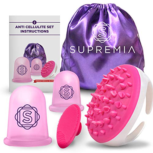 Product Cover Anti Cellulite Vacuum 2 Cups Set Medical Silicone with Cellulite Massager Remover and Exfoliating Facial Brush for Perfect Body