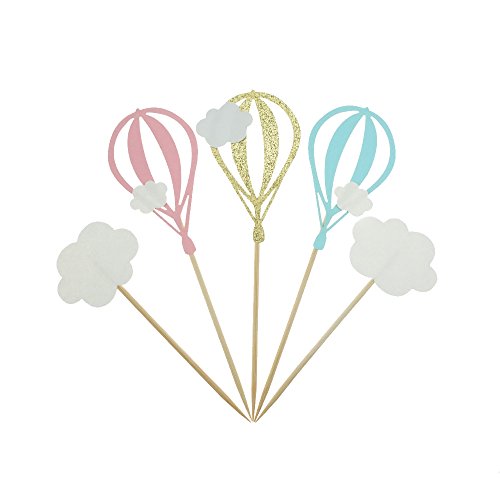 Product Cover White Cloud Hot Air Balloon Cake Cupcake Toppers For Birthday Wedding Baby Shower Decoration Pack of 20 by GOCROWN
