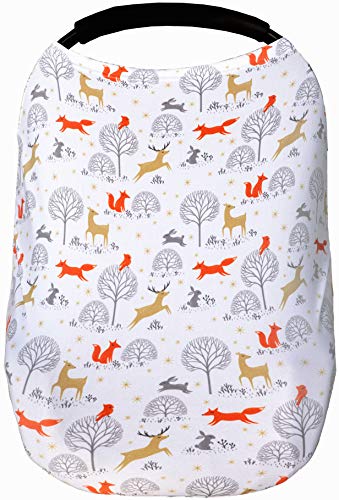 Product Cover Woodland Nursing Cover for Breastfeeding Scarf - Infant Car Seat Canopy - Stretchy & Multi Use Shopping Cart, Stroller, Carseat Covers for Girls and Boys - Best Baby Shower Gift for Mom Fox Pattern