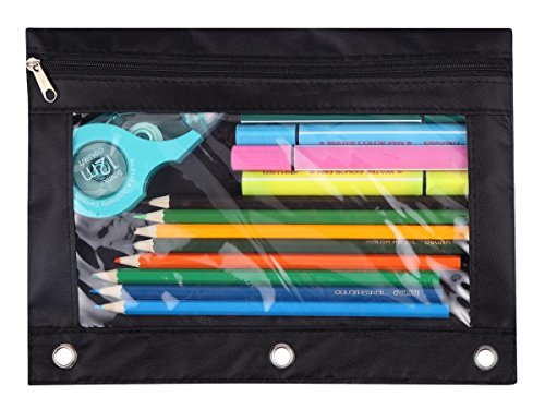 Product Cover WODISON 3-Ring Pen Pencil Pouch with Clear Window Stationery Bag Binder Case Classroom Organizers Black