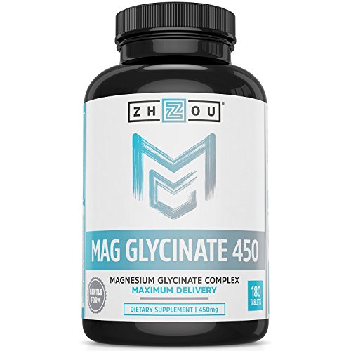 Product Cover Zhou Nutrition Magnesium Glycinate Complex 450 Mg Tablets - Formulated for Calm, High Absorption, Muscle Relax & Gentle Digestion, Vegan, Non-GMO, Gluten-Free, Soy Free, Bioavailable, 180 Tablets