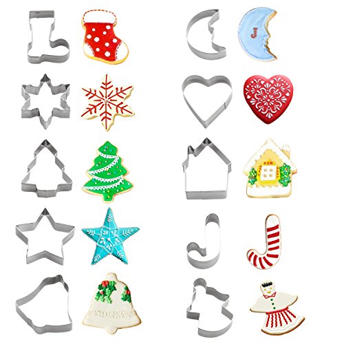 Product Cover Christmas Cookie Cutters Set - Holiday Mini Cookie Cutter set of 10, Include: Gingerbread Man, Gingerbread House, Christmas Tree, Snowflake, Bell, Heart, Star, Christmas Crutch