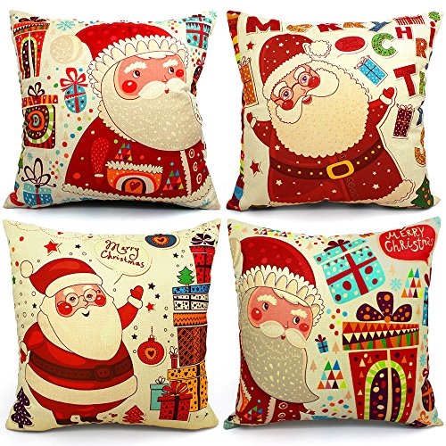 Product Cover UMIKU 4 Packs Christmas Pillow Covers 18 X 18 Christmas Decorations Pillows Covers Christmas Decorative Throw Pillow Case Sofa Indoor Home Décor for Thanksgiving Day Party Supplies