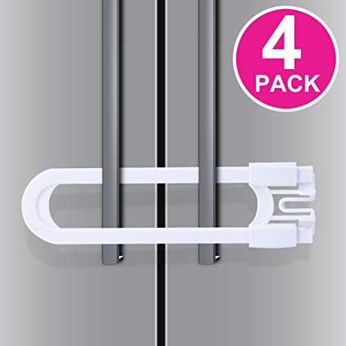 Product Cover Sliding Cabinet Locks - Baby Proof & Child Safety Fridge Lock, U Shaped Cabinet Latch for All Kinds of Handles (4 Pack, White)