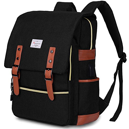Product Cover Modoker Vintage Laptop Backpack for Women Men,School College Backpack with USB Charging Port Fashion Backpack Fits 15 inch Notebook (Black)