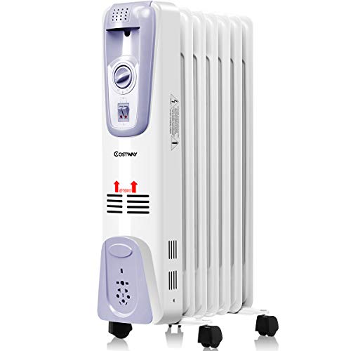 Product Cover COSTWAY Oil Filled Radiator Heater, 1500W Portable Space Heater with Adjustable Thermostat, 3 Heat Settings, Overheat & Tip-Over Protection, Electric Heater for Bedroom, Indoor use (25