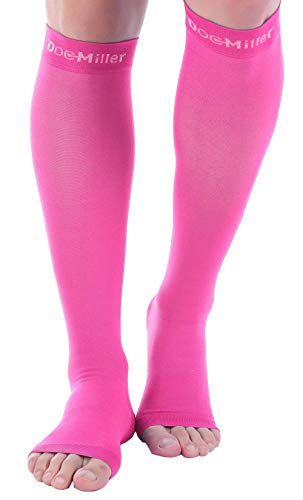 Product Cover Doc Miller Open Toe Compression Socks 1 Pair 20-30mmHg Support (Pink, XL)