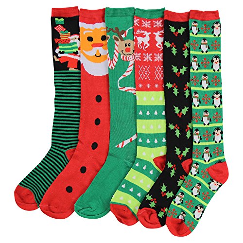 Product Cover Women's Colorful & Fun Knee High Socks 6 Pack (Christmas 1)