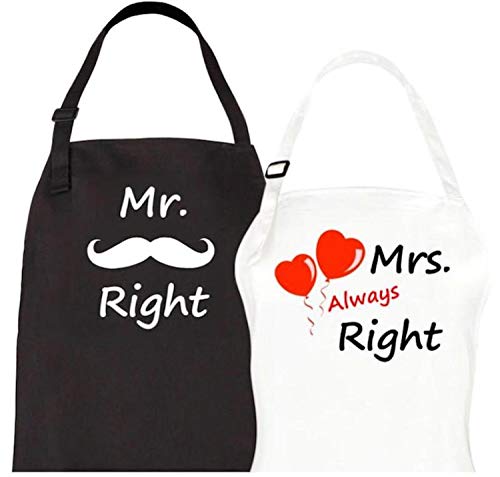 Product Cover Let the Fun Begin Couples Aprons, His and Hers Wedding Gifts, Bridal Shower Gift Set for Hubby Wifey, Mr Mrs (Mr Mrs Right)