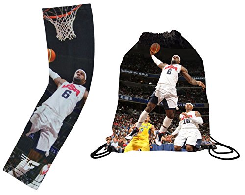 Product Cover Forever Fanatics USA James #6 Basketball Gift Set ✓ USA James Picture Drawstring Backpack Gym Bag & Matching Picture Compression Shooter Arm Sleeve (Youth Size (6-13 Years), USA James Gift Set)
