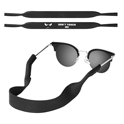 Product Cover MoKo Neoprene Eyewear Retainer, [2 Pack] Universal Fit No Tail Sports Sunglasses Retainer, Sunglass Strap Safety Glasses Holder for Men, Women - Black & Don't Touch Me