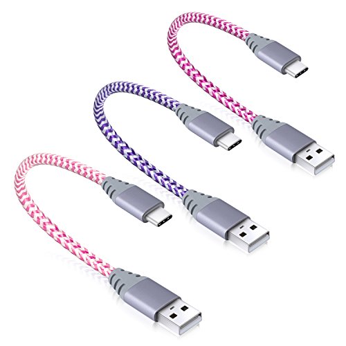 Product Cover USB C Charger Cable, Pofesun [3-Pack 1ft] USB Type C Fast Charging Cable Nylon Braided Type C Cable Compatible with Galaxy S8 S9 S10 Plus Note 8 9, Pixel 2 XL,LG G5 G6 V20, Moto Z Z2-Pink,Purple,Rose
