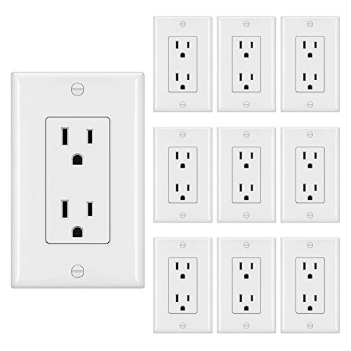 Product Cover [10 Pack] BESTTEN 15A Decorator Receptacle Outlet with Wall Plate, 15A/125V/1875W, None-TR, UL Listed, White