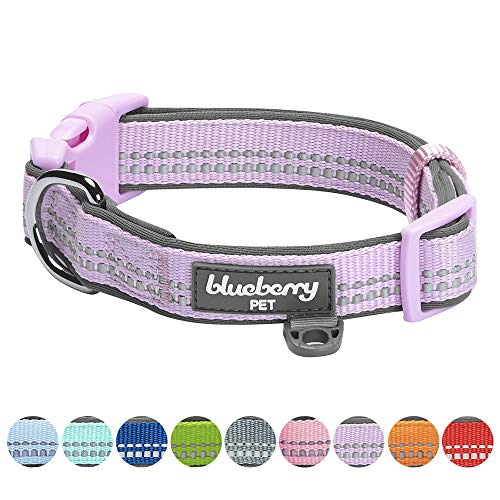 Product Cover Blueberry Pet 9 Colors Soft & Safe 3M Reflective Neoprene Padded Adjustable Dog Collar - Lavender Pastel Color, Medium, Neck 14.5