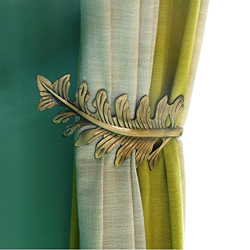 Product Cover Chictie European Leaf Curtain Holdbacks Decorative Wall Hooks Hanger for Drapes Linen Holder Window Treatment Hardware,Set of 2 (Bronze)