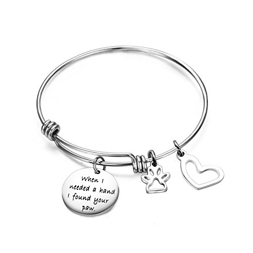 Product Cover ENSIANTH When I Needed A Hand I Found Your Paw Bracelet Expandable Wire Bangle with Paw Print Charms Special Gift for dog lovers (Paw Print Bracelet)