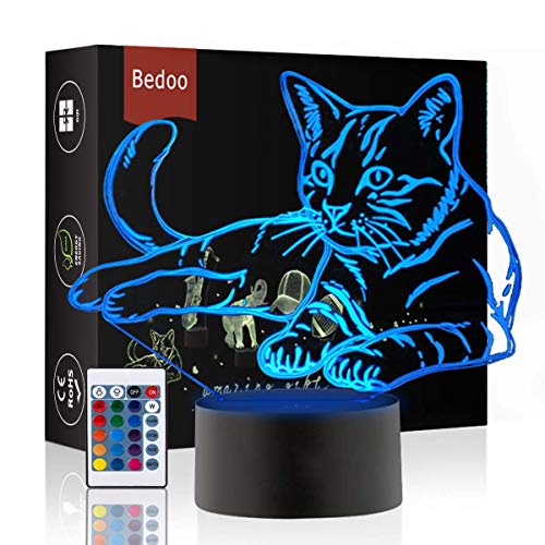 Product Cover Bedoo Pressie Birthday Gift Delightful Cat Lamp Magic 3D Illusion 16 Colors Touch Switch USB Insert LED Light Christmas Present and Party Decoration