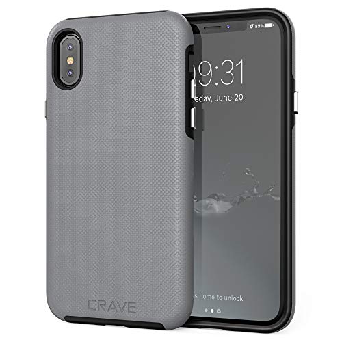 Product Cover Crave Case for iPhone Xs and iPhone X, Dual Guard Protection Series Cover for Apple iPhone X/XS (5.8 Inch) - Slate Grey