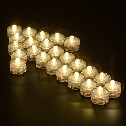 Product Cover Submersible LED Lights, Waterproof Wedding Underwater LED Tea Lights Candles for Centerpieces/Party/Christmas Set of 24, Warm White