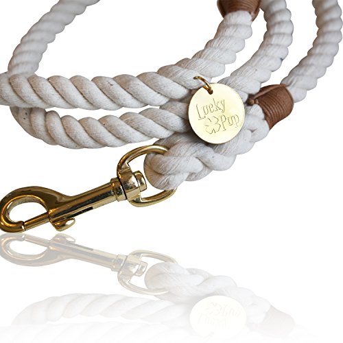 Product Cover Cotton Rope Leash for Dogs- Durable, Superior Quality, Style and Comfort- 5 Ft. Handmade Natural White Braided Lead for Women, Men and Kids (Small Medium Large Dogs)