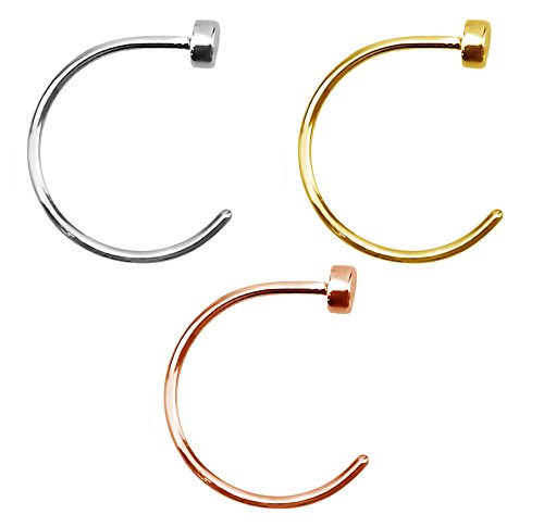 Product Cover Forbidden Body Jewelry 22g 8mm Silver, Gold & Rose Gold Tone Surgical Steel Perfect Basics Comfort Fit Nose Hoops (3pcs)