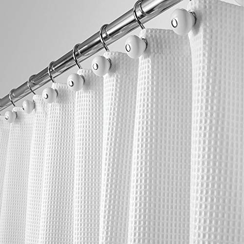 Product Cover mDesign Extra Long Polyester/Cotton Blend Fabric Shower Curtain, Rustproof Metal Grommets - Waffle Weave for Bathroom Showers and Bathtubs - 72