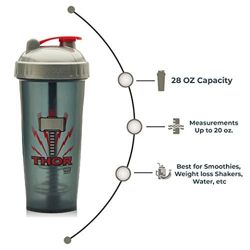 Product Cover Performa Marvel Shaker - Original Series, Leak Free Protein Shaker Bottle with Actionrod Mixing Technology for All Your Protein Needs! Shatter Resistant & Dishwasher Safe (Thor)(28oz)