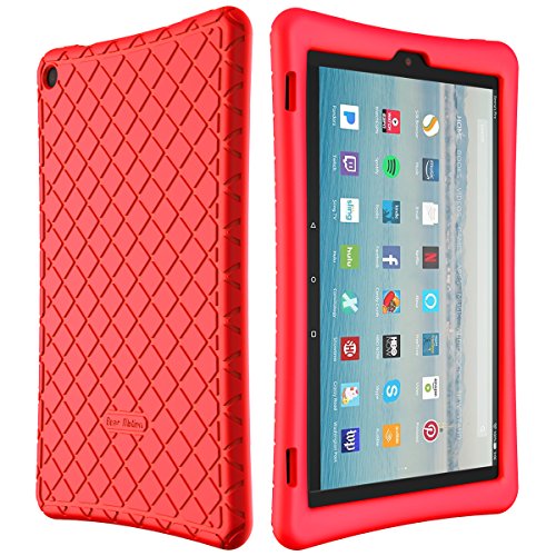 Product Cover Bear Motion Silicone Case for Fire HD 10 2017 - Anti Slip Shockproof Light Weight Kids Friendly Protective Case for All-New Fire HD 10 Tablet with Alexa (2017 Model) (Fire HD 10 2017, Red)